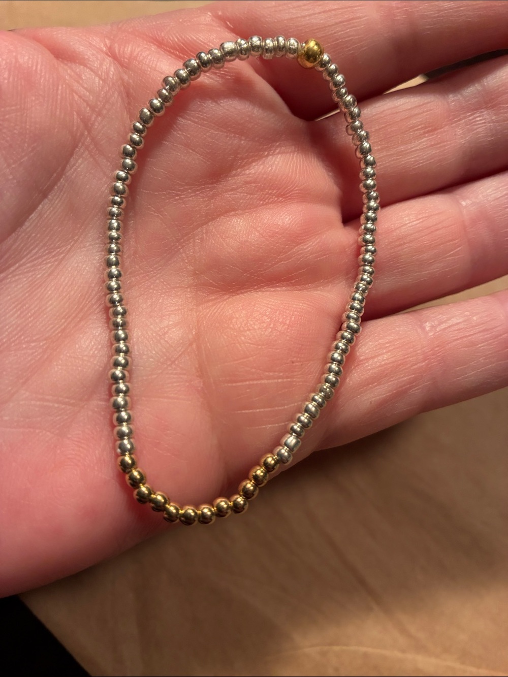 Hand Crafted Tiny Beaded Stretch Bracelet in Gold and Silver Colors